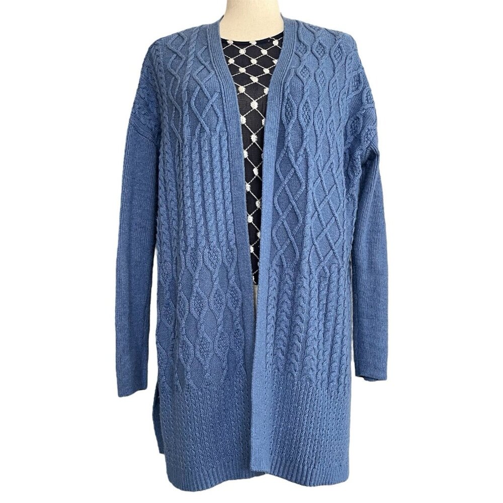Chico’s Cable Knit Sweater Cardigan XL 3 Wool Cashmere Coastal Fisherman Preppy